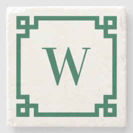 Hunter Green griechische Schlüsselgrenzenmonogramm Steinuntersetzer