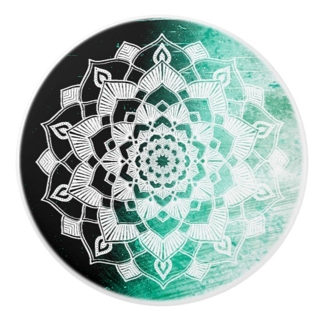Hunter Green Mandala Keramikknauf (Vorderseite)