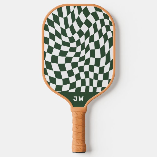 Hunter Green Monogram Vintag Wavy Checked Pickleball Schläger (Vorderseite)