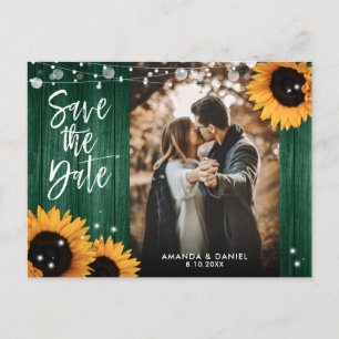 Hunter Green Sunflower Wedding Foto Save the Date Ankündigungspostkarte