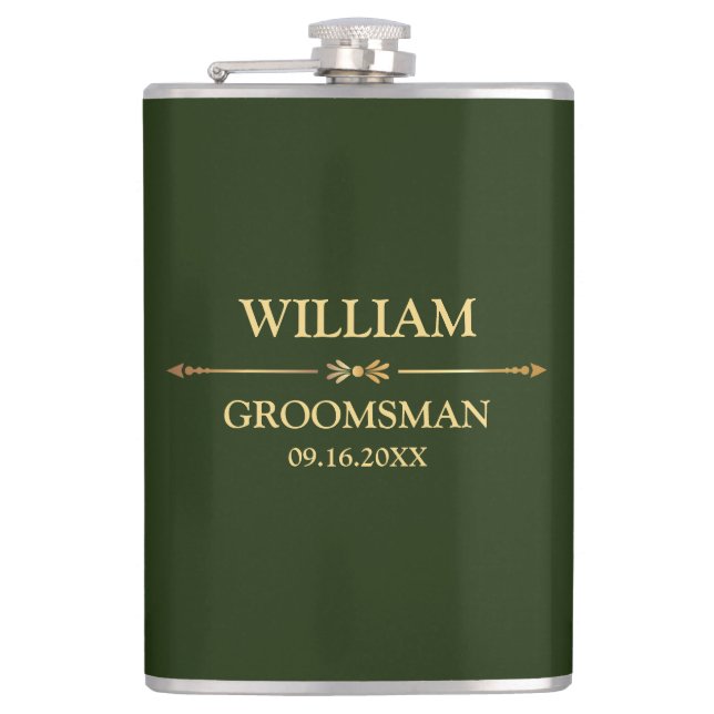 Hunter Green und Gold Vinyl Wrapped Flachmann (Vorderseite)
