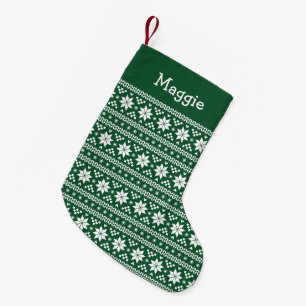 Hunter Green und White Fair Isle Monogram Kleiner Weihnachtsstrumpf