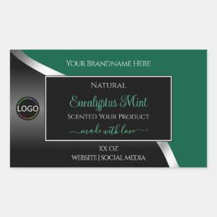 Hunter Green Wavy Silver Black Logo Product Labels Rechteckiger Aufkleber