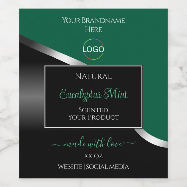 Hunter Green Wavy Silver Black Logo Product Labels Weinetikett (Einzelnes Label)
