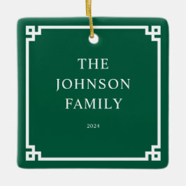 Hunter Green White Greece Key Border Family Foto Keramikornament
