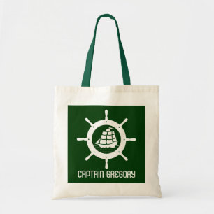 Hunter Green & White Nautical Boat Wheel Tragetasche