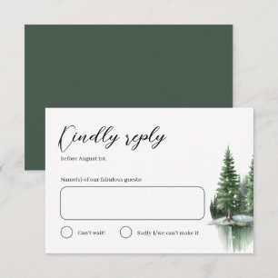 Hunter Green Winter Watercolor Forest Wedding RSVP Karte