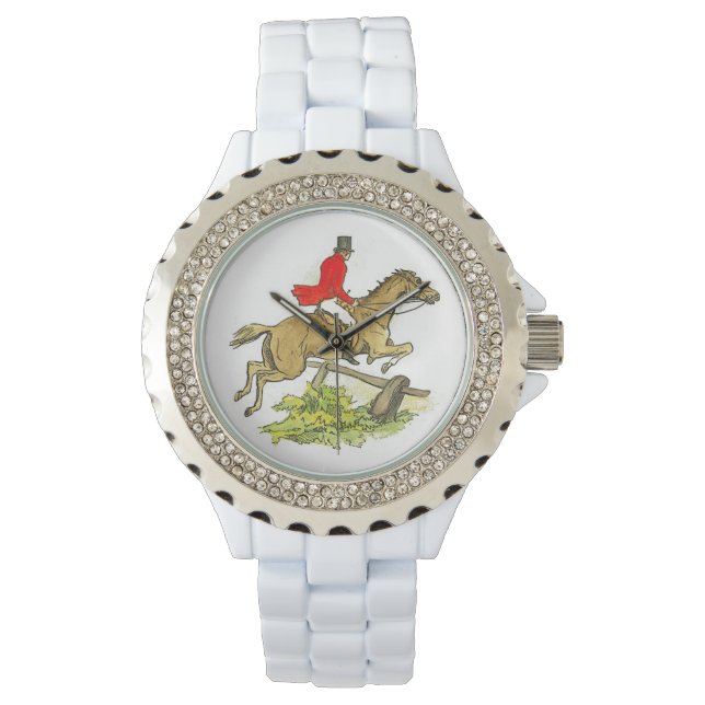 Hunter Jumper Horse Fox Jagd Pferderücken Armbanduhr (Vorderseite)
