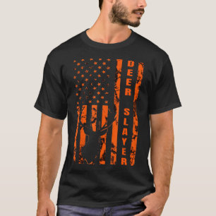 Hunter Orange Camouflage American Flag Deer Slayer T-Shirt