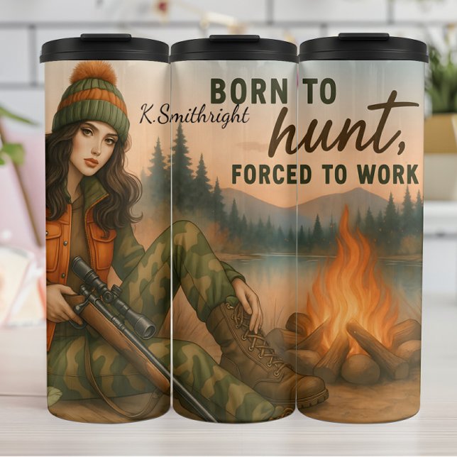 Hunter Woman Campfire Wilderness Quote Thermosbecher (Von Creator hochgeladen)