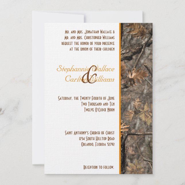 Hunter's Camouflage Chic Hochzeit Einladung (Vorderseite)