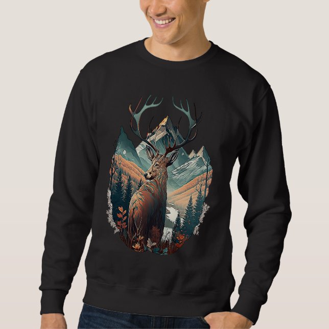 Hunter's Haven Epic Deer Standing In Mountain View Sweatshirt (Vorderseite)