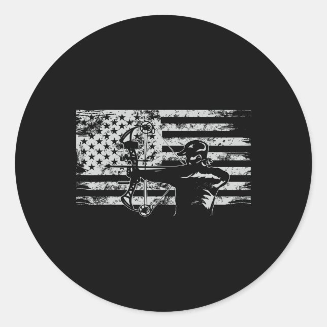 Hunting Archer American Flag  Bowhunting Hunter Me Runder Aufkleber (Vorderseite)