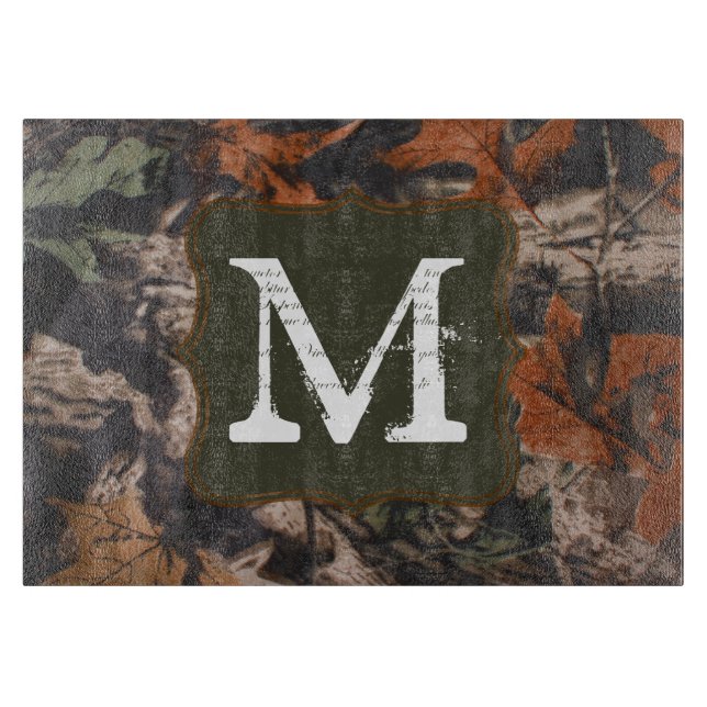 Hunting Camo Hunters Monogram Glass Cutting Board Schneidebrett (Vorderseite)