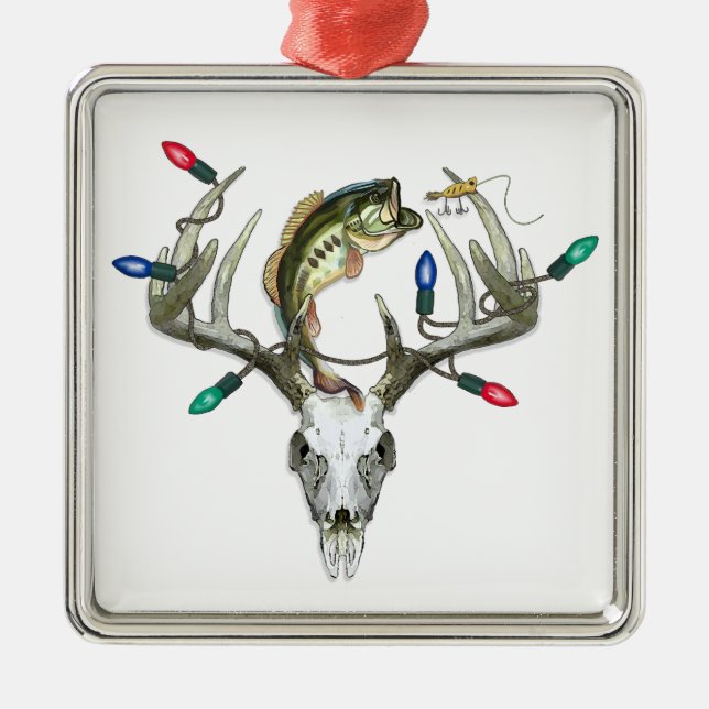 Hunting Fishing Christmas Lights Ornament Aus Metall (Vorne)