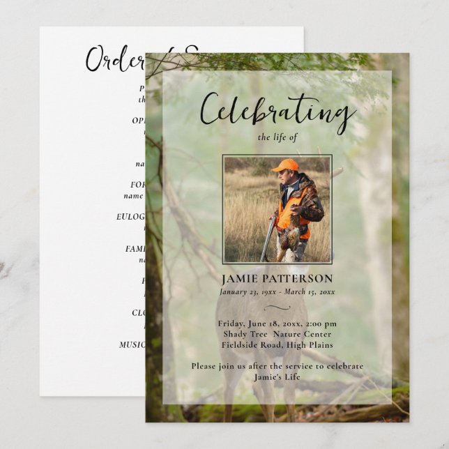 Hunting Hunter Outdoorsman Photo Funeral Program  Einladung (Vorne/Hinten)