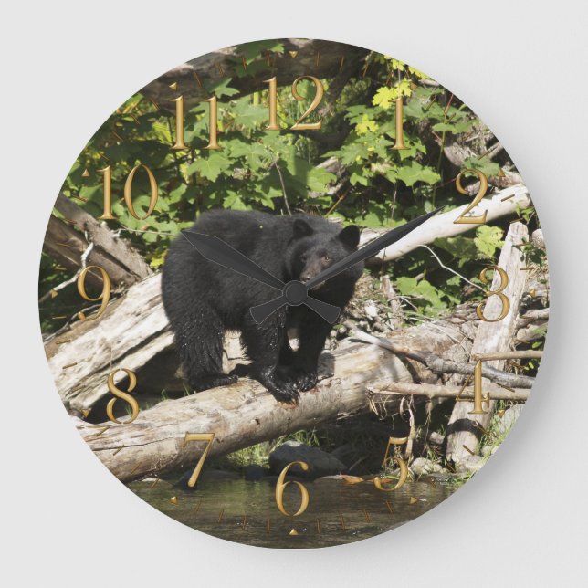 Hunting Wild Black Bear Wildlife Photo Wall Clock Große Wanduhr (Vorderseite)