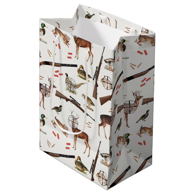 Hunting Wildlife Outdoorsman Pattern Mittlere Geschenktüte (Vorderseite Schrägansicht)