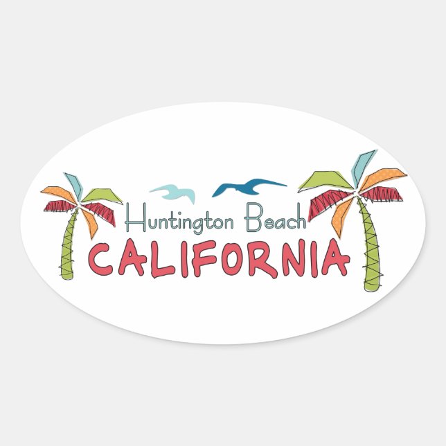 Huntington Beach California Palmen Ovaler Aufkleber (Vorderseite)