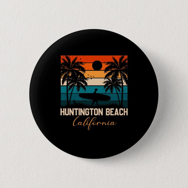 Huntington Beach California Palms Urlaubsreise Button (Vorderseite)