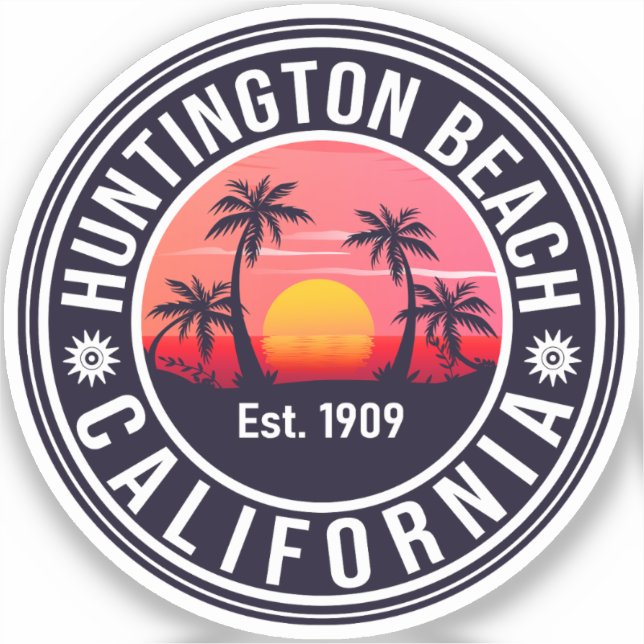 Huntington Beach California Retro Sunset Souvenirs Aufkleber (Vorderseite)