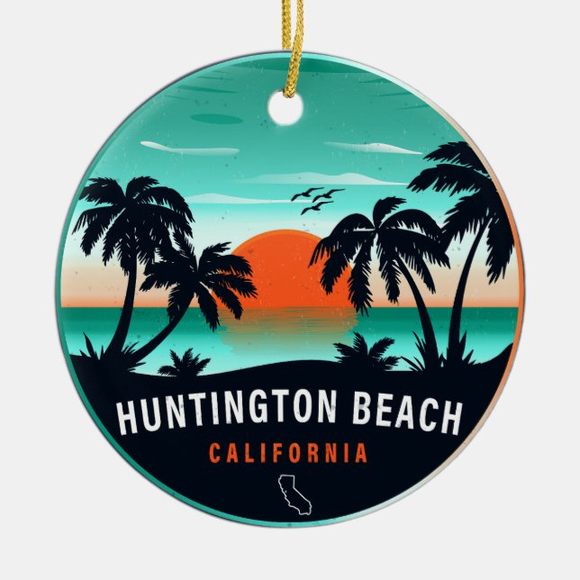 Huntington Beach California Retro Sunset Souvenirs Keramik Ornament (Vorne)