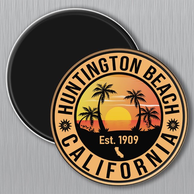 Huntington Beach California Retro Sunset Souvenirs Magnet (Von Creator hochgeladen)