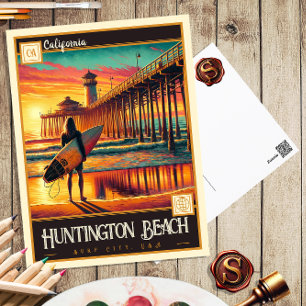 Huntington Beach, Californie   Carte postale Vinta