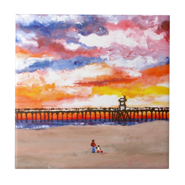 Huntington Beach Pier 2 Fliese (Vorderseite)