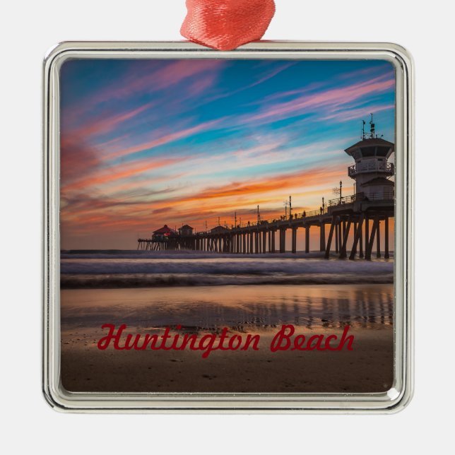Huntington Beach Pier at sunset Ornament Aus Metall (Vorne)