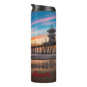 Huntington Beach Pier bei Sonnenuntergang Thermosbecher