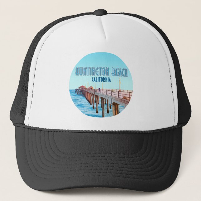 Huntington Beach Pier California Vintag Truckerkappe (Vorderseite)
