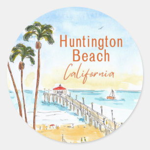 Huntington Beach Pier Kalifornien Runder Aufkleber