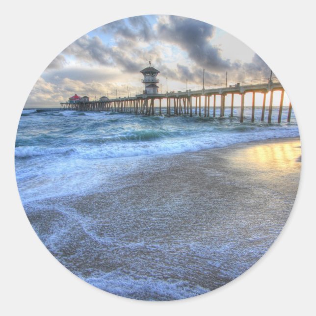 Huntington Beach Pier Runder Aufkleber (Vorderseite)