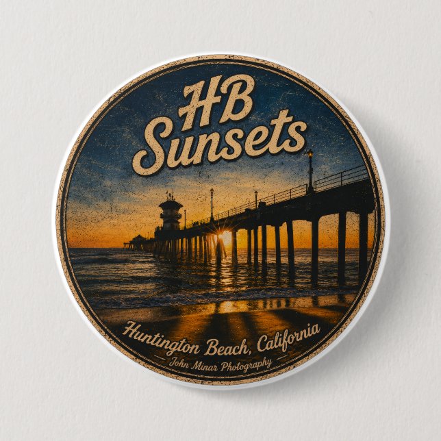 Huntington Beach Pier Sonnenuntergangs-Button - Jo Button (Vorderseite)