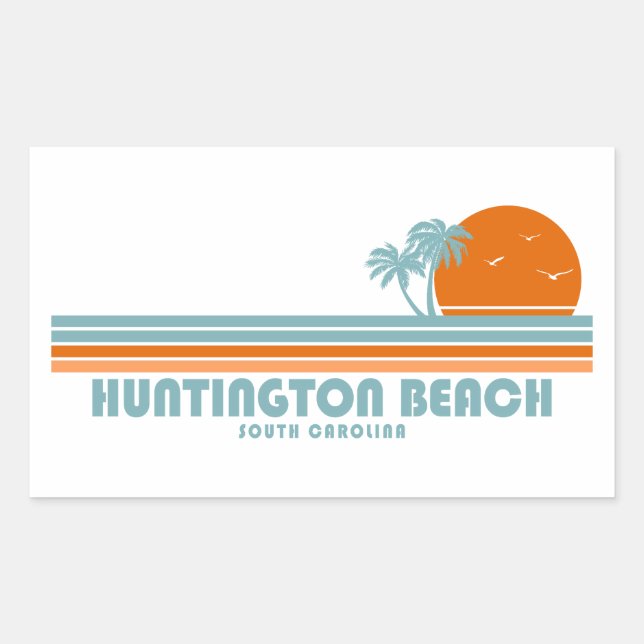 Huntington Beach South Carolina Sun Palm Trees Rechteckiger Aufkleber (Vorderseite)