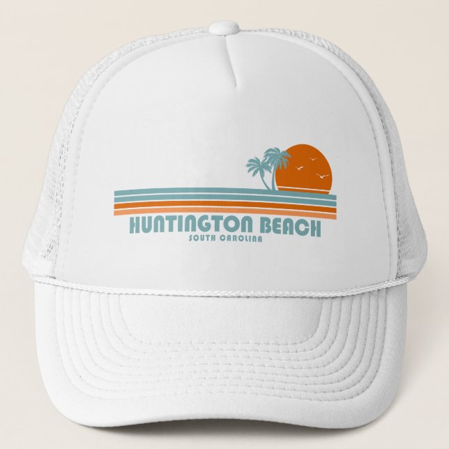Huntington Beach South Carolina Sun Palm Trees Truckerkappe (Vorderseite)
