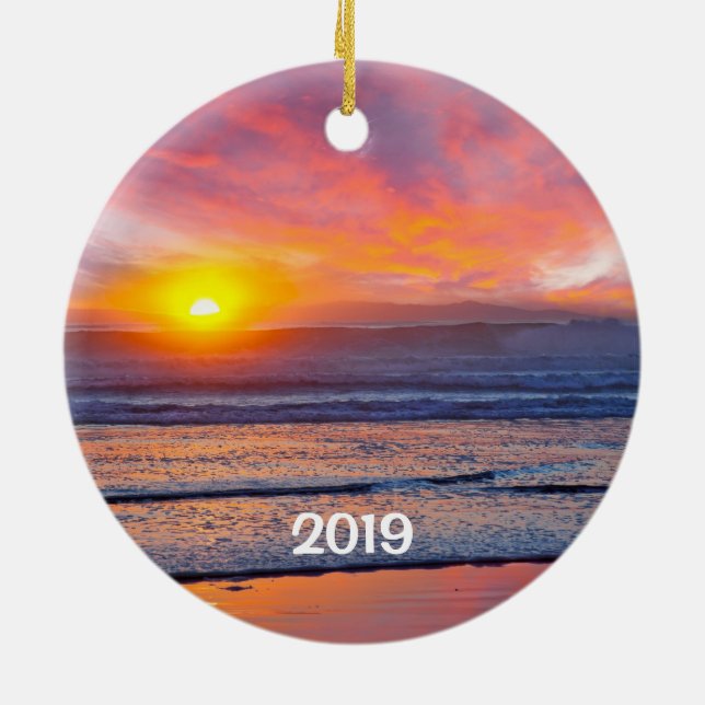 Huntington Beach Sunset & Pier Holiday Keramik Ornament (Hinten)