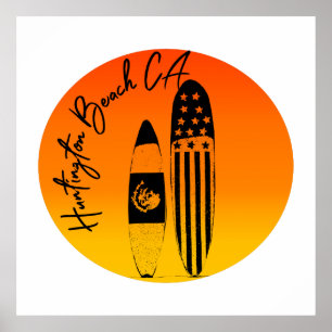 Huntington Beach Surfboards und Sunsets Poster
