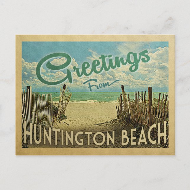 Huntington Beach Vintage Travel Postkarte (Vorderseite)