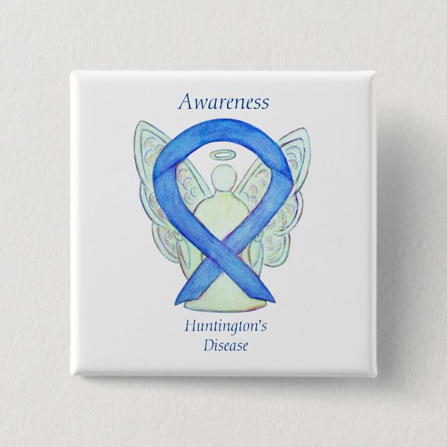 Huntington's Disease Awareness Ribbon Angel Button (Vorderseite)