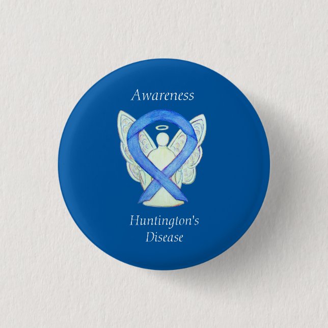 Huntington's Disease Awareness Ribbon Angel Button (Vorderseite)