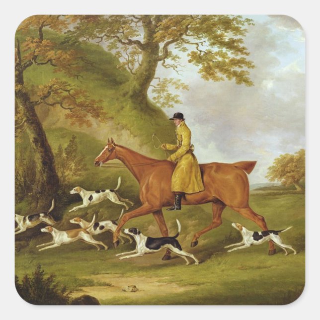 Huntsman and Hounds, 1809 (Öl auf Leinwand) Quadratischer Aufkleber (Vorderseite)