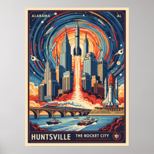 Huntsville Alabama Rocket City Futuristische Raumf Poster