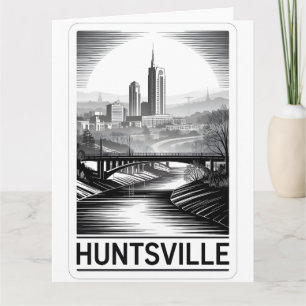 Huntsville Alabama Skyline Schwarz Weiß Holzschnit Karte