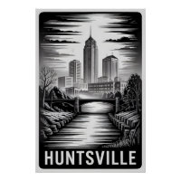 Huntsville Alabama Skyline Schwarz Weiß Holzschnit