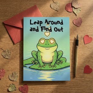 Hüpfe herum und finde heraus, lustiger Frosch-Wort Feiertagskarte