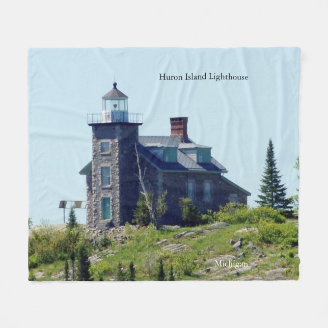 Huron Island Lighthouse Fleece Decke (Vorderseite (Horizontal))