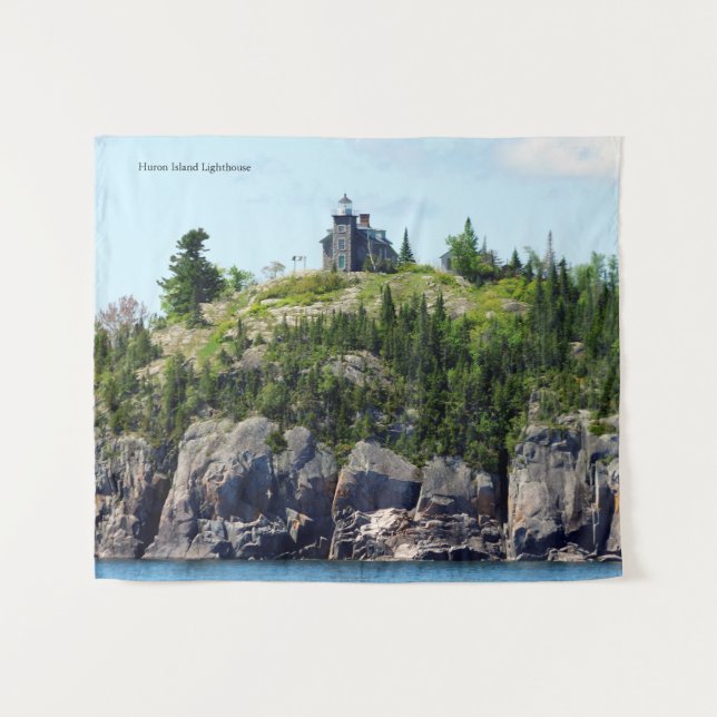 Huron Island Lighthouse Weitwinkel Wandteppich (Vorderseite (Horizontal))