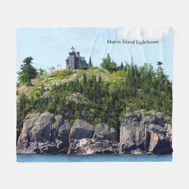 Huron Island Lighthouse Weitwinkeldecke Fleecedecke (Vorderseite (Horizontal))